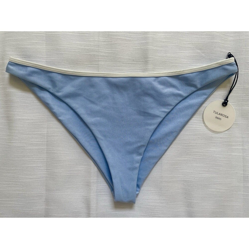 Tularosa Swim Bikini Bottom In Baby Blue & White Trim Sz Medium New